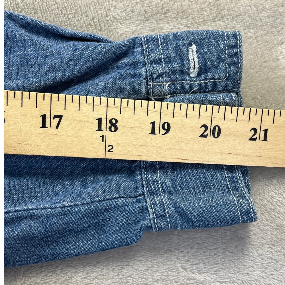 Vintage 90s Quizzical Denim Shirt L Blue Christmas Noahs Ark Festive Grandmacore - Picture 13 of 14